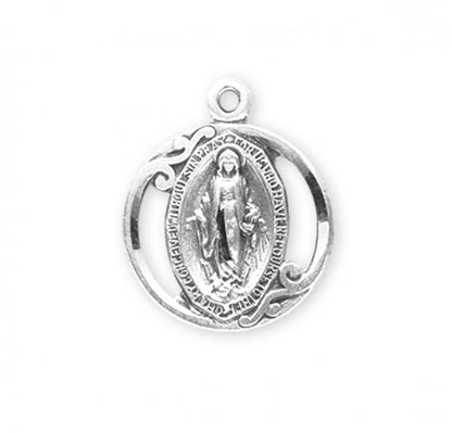 Miraculous Medal Sterling Silver Oval Pendant — 18" Chain, Gift Box Included