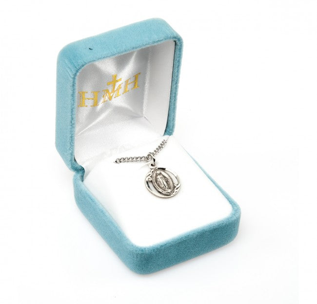 Miraculous Medal Sterling Silver Oval Pendant — 18" Chain, Gift Box Included
