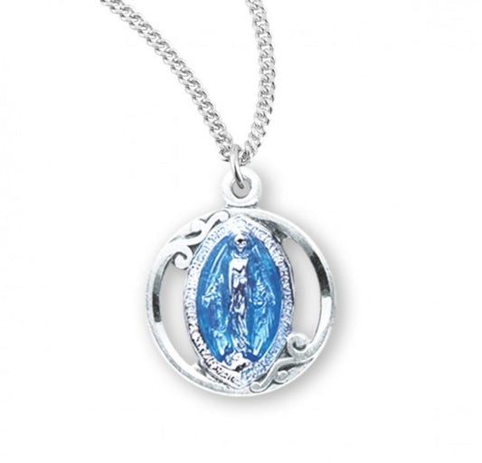 Sterling Silver Blue Enameled Miraculous Medal, Catholic Gift, Made in USA
