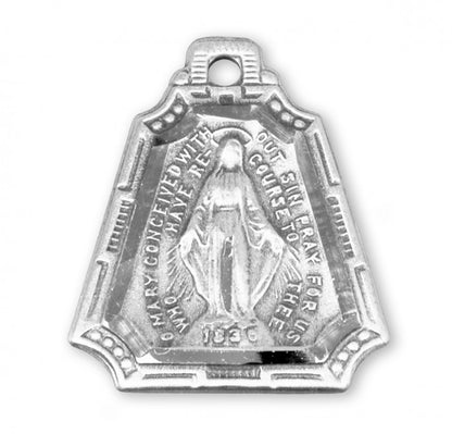 Miraculous Medal Sterling Silver Pendant Necklace - 18 Inch Chain, Made in USA