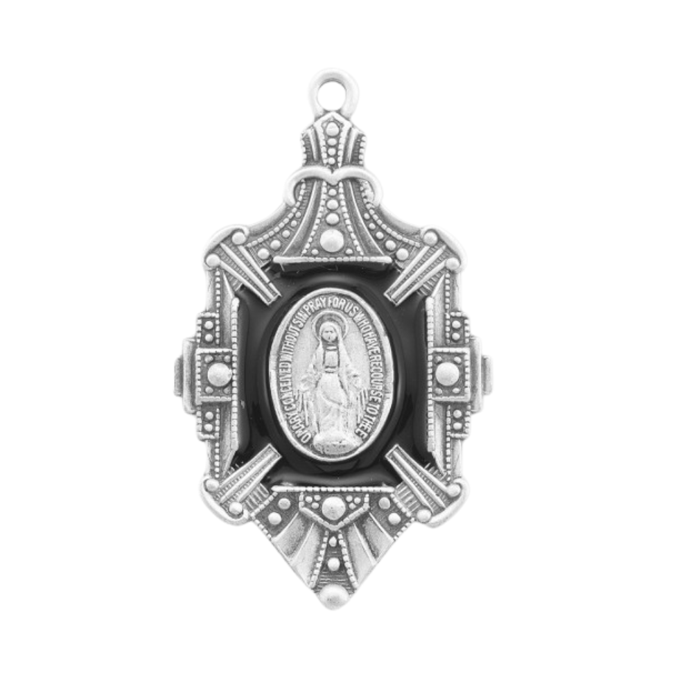 Miraculous Medal Sterling Silver Enameled Pendant — 18" Chain, Made in USA