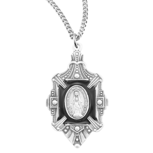 Sterling Silver Fancy Enameled Miraculous Medal, Catholic Gift, Made in USA