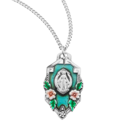 Sterling Silver Miraculous Medal in a Flower Frame, Catholic Gift, Made in USA
