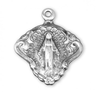 Blessed Mother Mary Sterling Silver Medal Pendant with Aqua CZs — 24" Chain