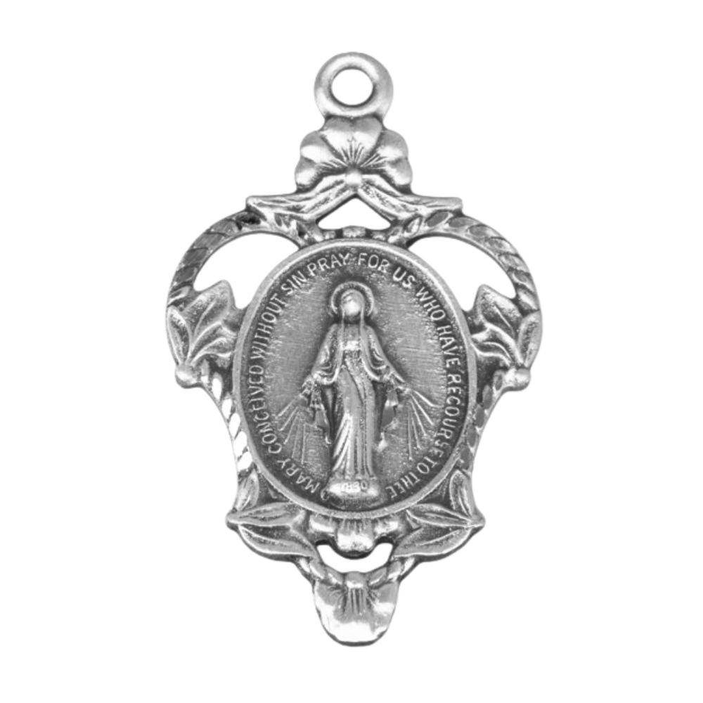 Miraculous Medal Sterling Silver Roped Pendant — 18" Chain, Gift Box Included