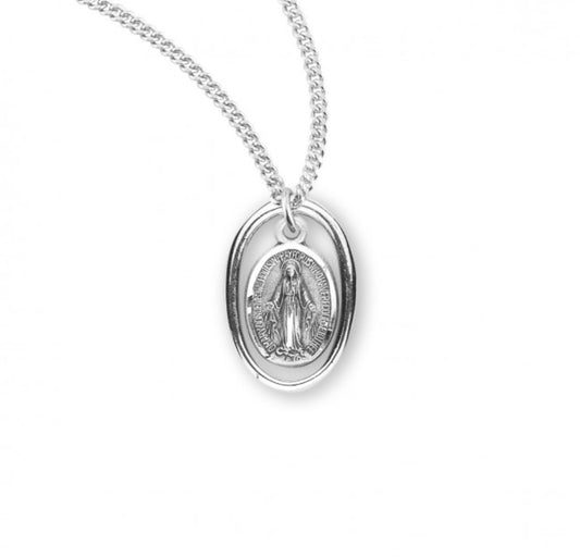Sterling Silver Oval Miraculous Medal, Catholic Gift, Made in USA