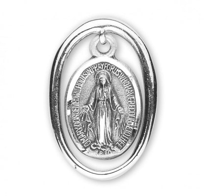 Miraculous Medal Sterling Silver Oval Pendant — 18" Chain, Gift Box Included