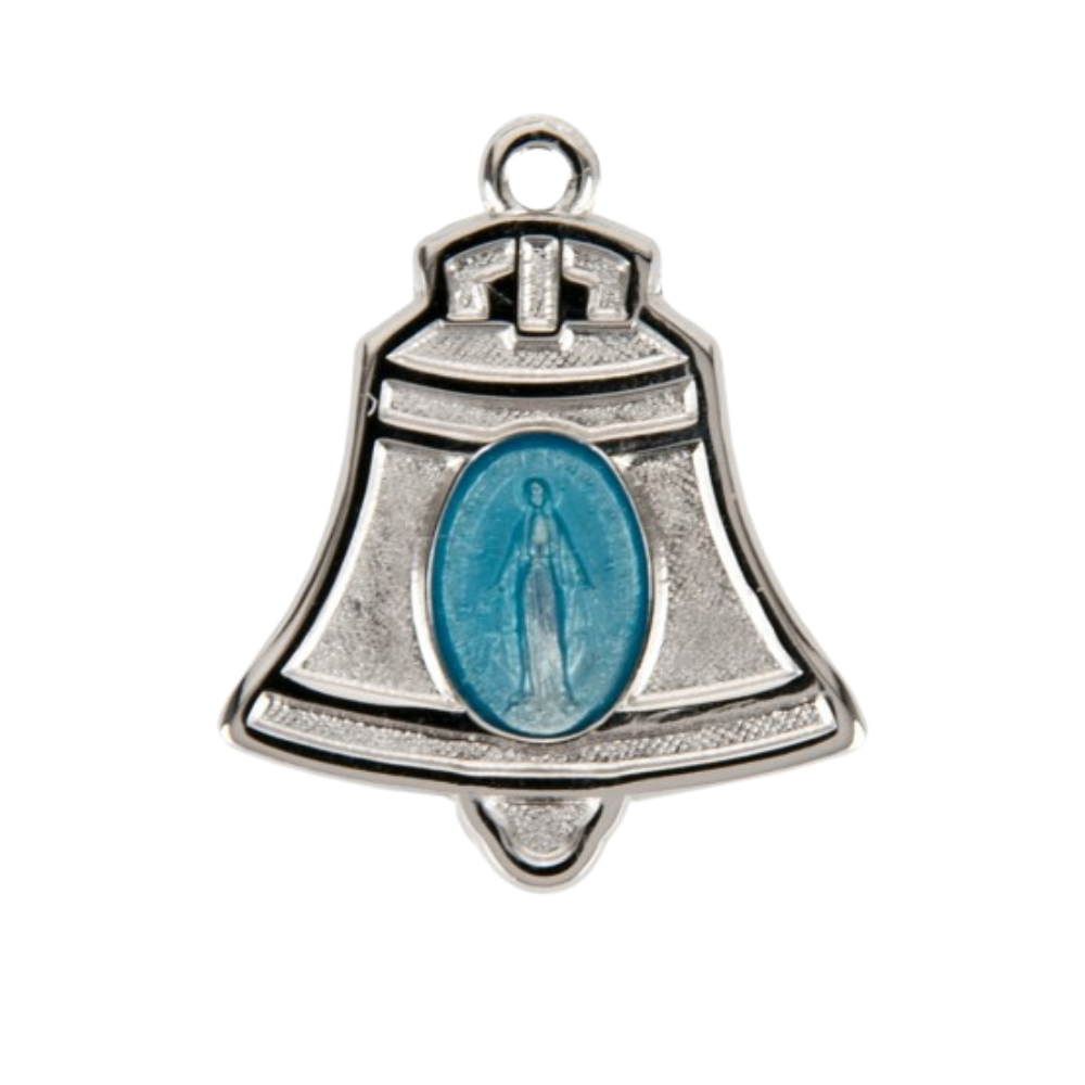 Miraculous Medal Sterling Silver Bell Pendant Necklace — 18" Chain, Gift Box