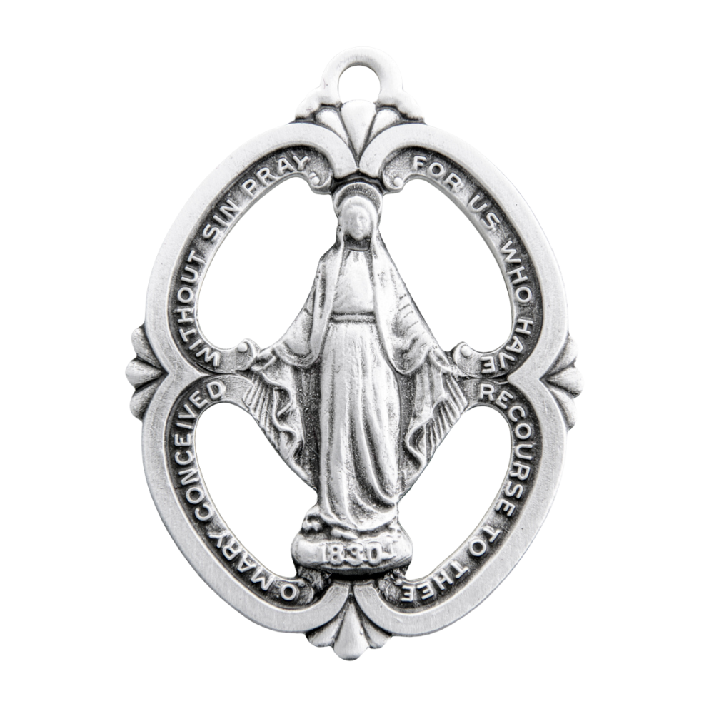 Miraculous Medal Sterling Silver Necklace — 24" Chain, Made in USA, Gift Box