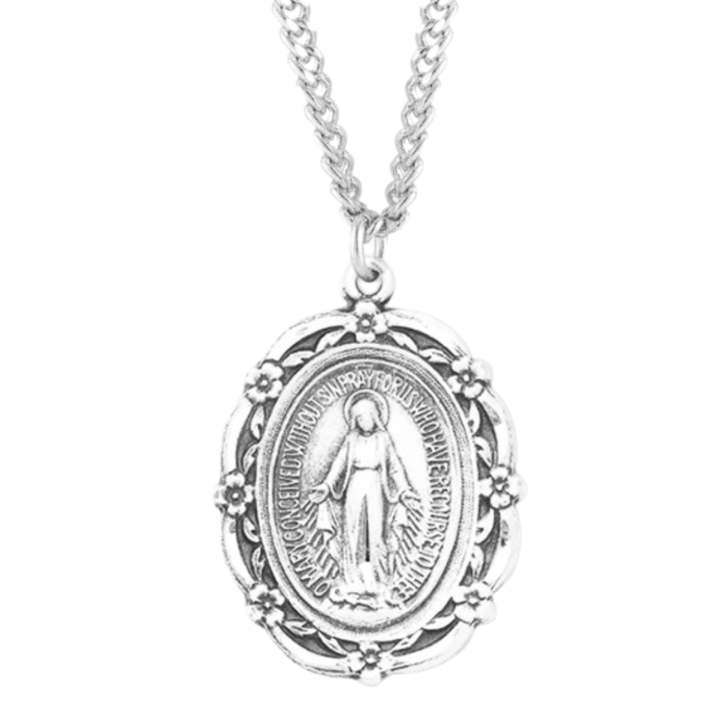 Sterling Silver Oval Miraculous Medal, Catholic Gift, Made in USA