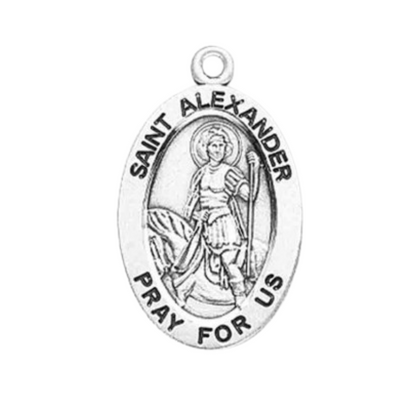Saint Alexander Sterling Silver Oval Medal — 24" Chain, Gift Box Included