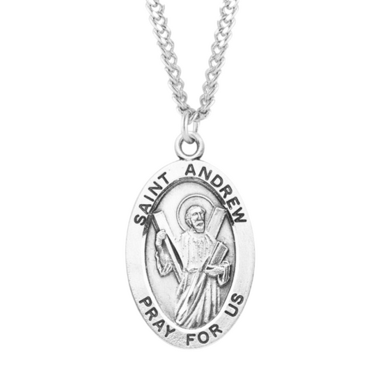 Patron Saint Andrew Oval Sterling Silver Medal, Catholic Gift, Made in USA