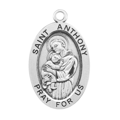 Product Saint Anthony Sterling Silver Oval Medal Pendant, 24" Curb Chain, Made in USA