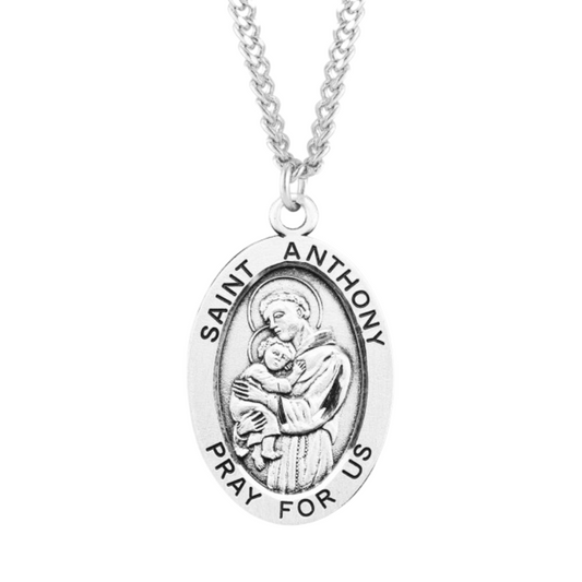 Patron Saint Anthony Oval Sterling Silver Medal, Catholic Gift, Made in USA