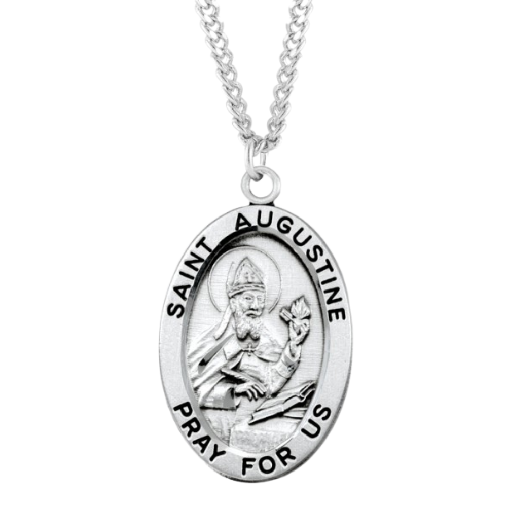 Patron Saint Augustine Oval Sterling Silver Medal, Catholic Gift, Made in USA