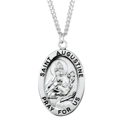 Patron Saint Augustine Oval Sterling Silver Medal, Catholic Gift, Made in USA