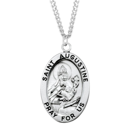 Patron Saint Augustine Oval Sterling Silver Medal, Catholic Gift, Made in USA