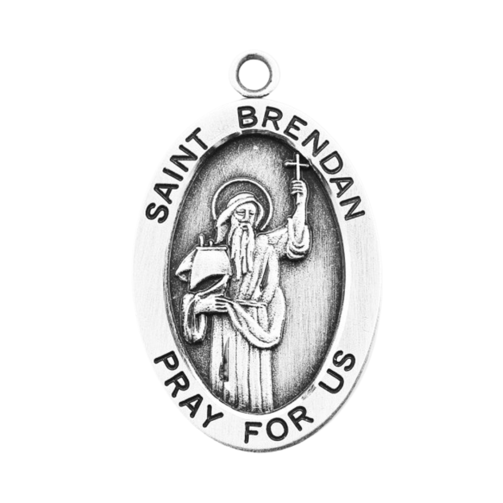 Saint Brendan Sterling Silver Medal Pendant — 24" Chain, Gift Box Included