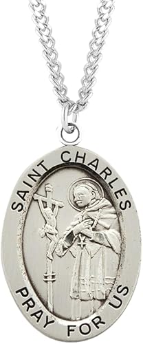 Sterling Silver Lg Oval St Charles, Catholic Gift, Made in USA