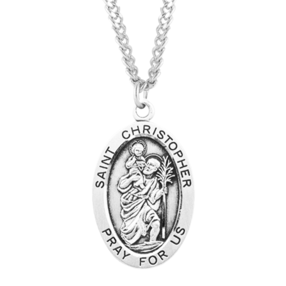 Patron Saint Christopher Oval Sterling Silver Medal, Catholic Gift, Made in USA