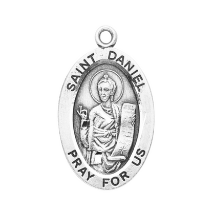 Saint Daniel Sterling Silver Oval Medal Necklace — 24" Chain, Made in USA, Gift Box