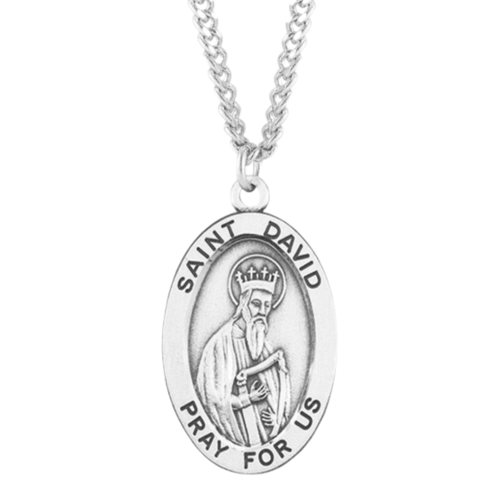 Patron Saint David Oval Sterling Silver Medal, Catholic Gift, Made in USA