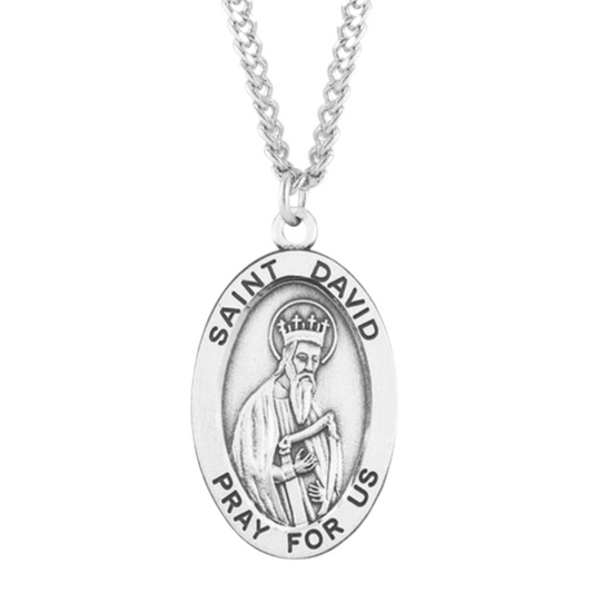 Patron Saint David Oval Sterling Silver Medal, Catholic Gift, Made in USA