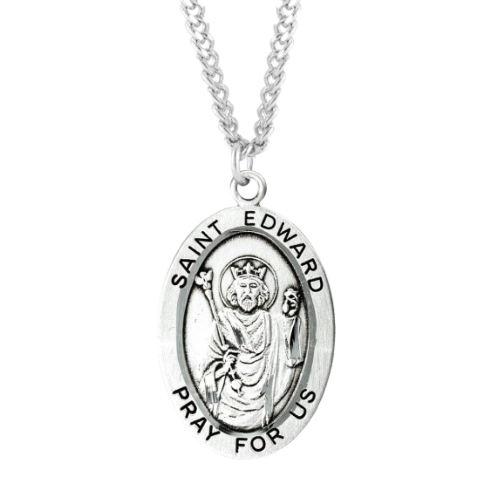 Patron Saint Edward Oval Sterling Silver Medal, Catholic Gift, Made in USA