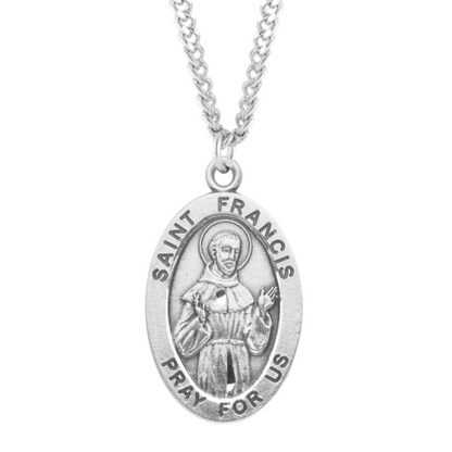 Patron Saint Francis of Assisi Oval Sterling Silver Medal, Catholic Gift, Made in USA