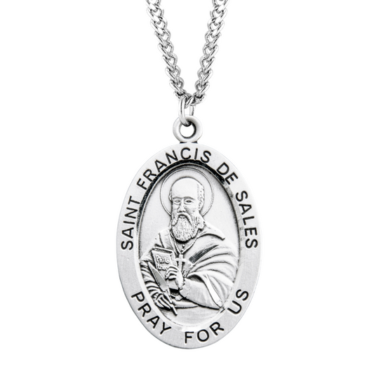 Patron Saint Francis De Sales Oval Sterling Silver Medal, Catholic Gift, Made in USA