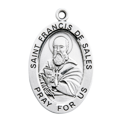 Saint Francis De Sales Sterling Silver Oval Medal — 20in Chain, USA Made, Gift Box