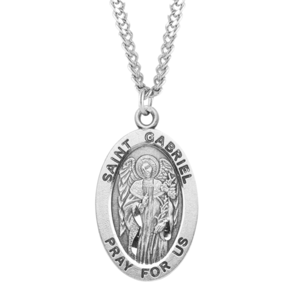 Patron Saint Gabriel Oval Sterling Silver Medal, Catholic Gift, Made in USA
