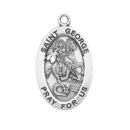 Saint George Sterling Silver Oval Medal Necklace — 24" Chain, Gift Box Included