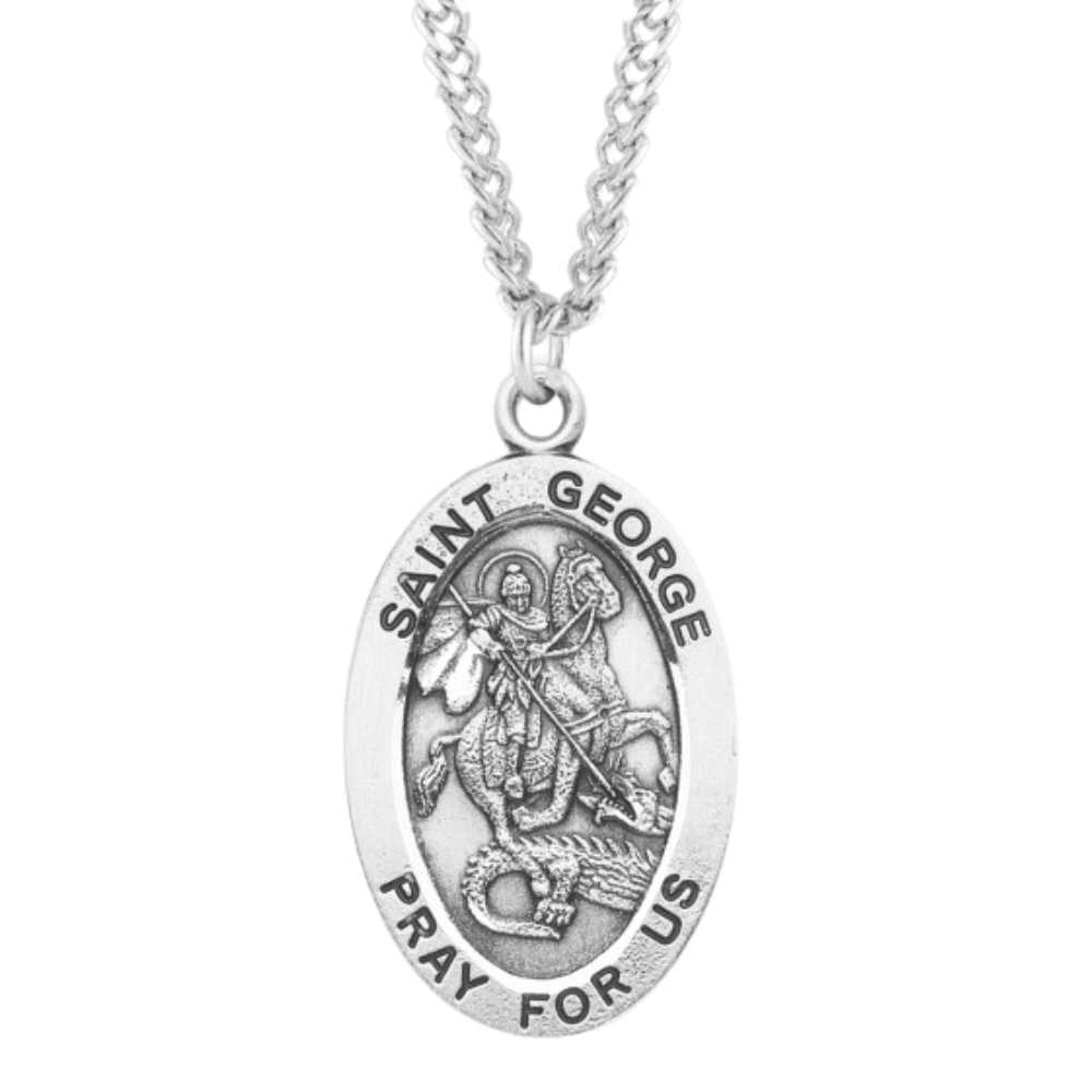 Patron Saint George Oval Sterling Silver Medal, Catholic Gift, Made in USA