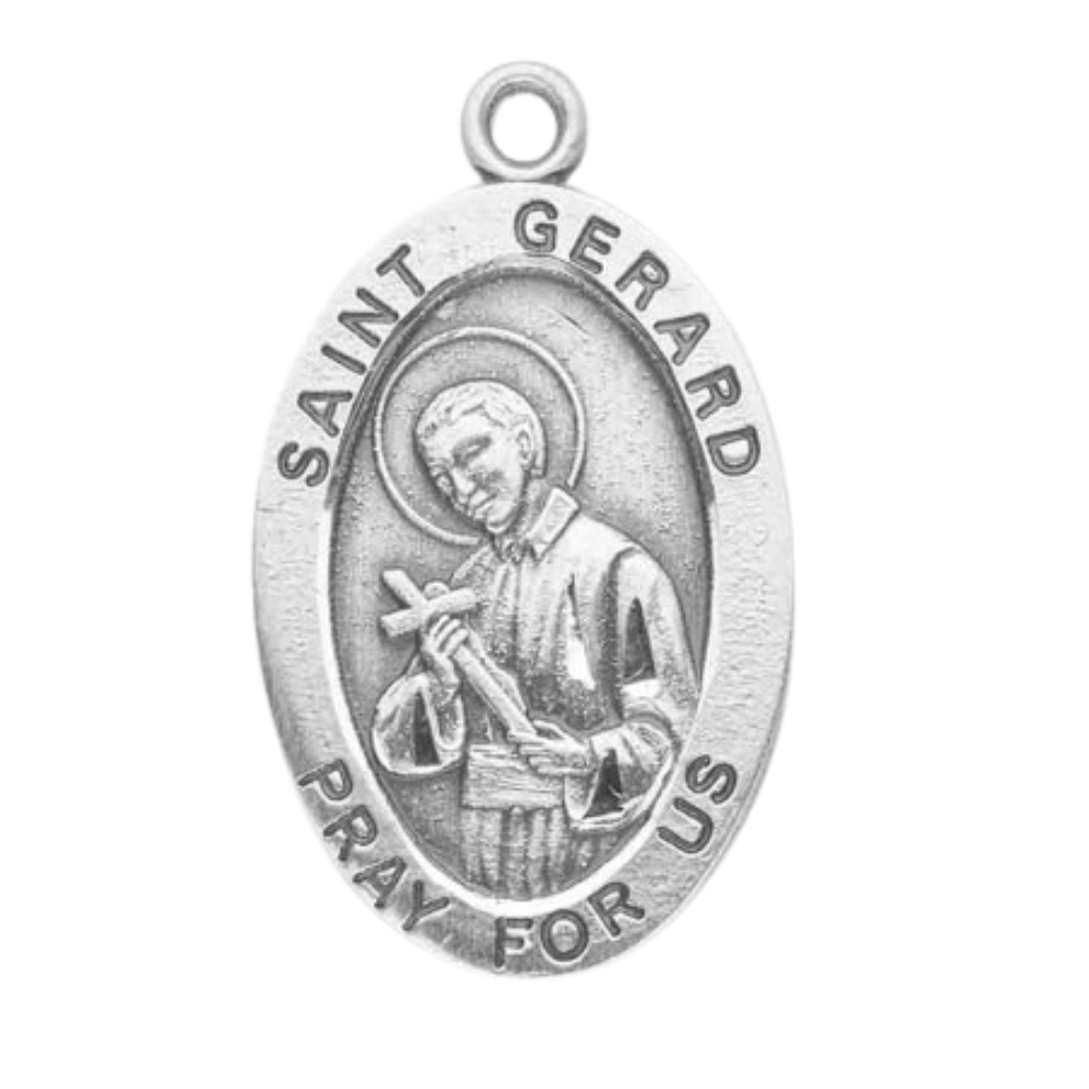 Saint Gerard Sterling Silver Oval Medal — 24" Chain, Gift Box Included