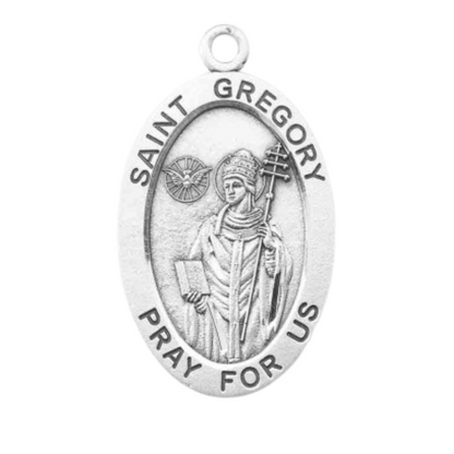 Saint Gregory Sterling Silver Medal Pendant — 24" Chain, Gift Box Included