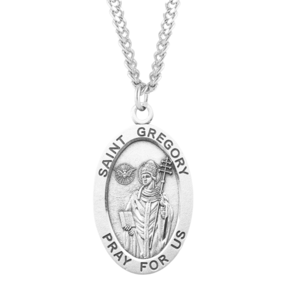Patron Saint Gregory Oval Sterling Silver Medal, Catholic Gift, Made in USA
