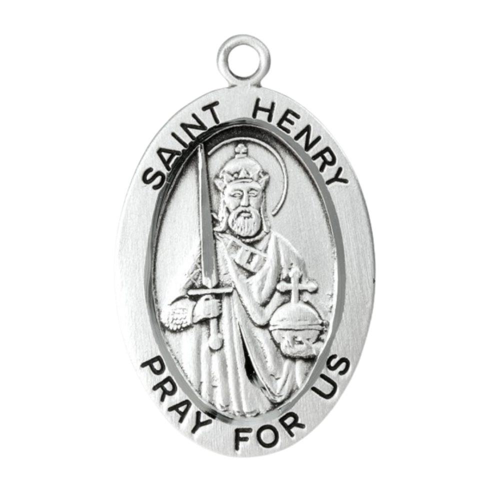 Saint Henry Sterling Silver Oval Medal Necklace — 20" Chain, Gift Box Included