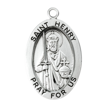 Saint Henry Sterling Silver Oval Medal Necklace — 20" Chain, Gift Box Included