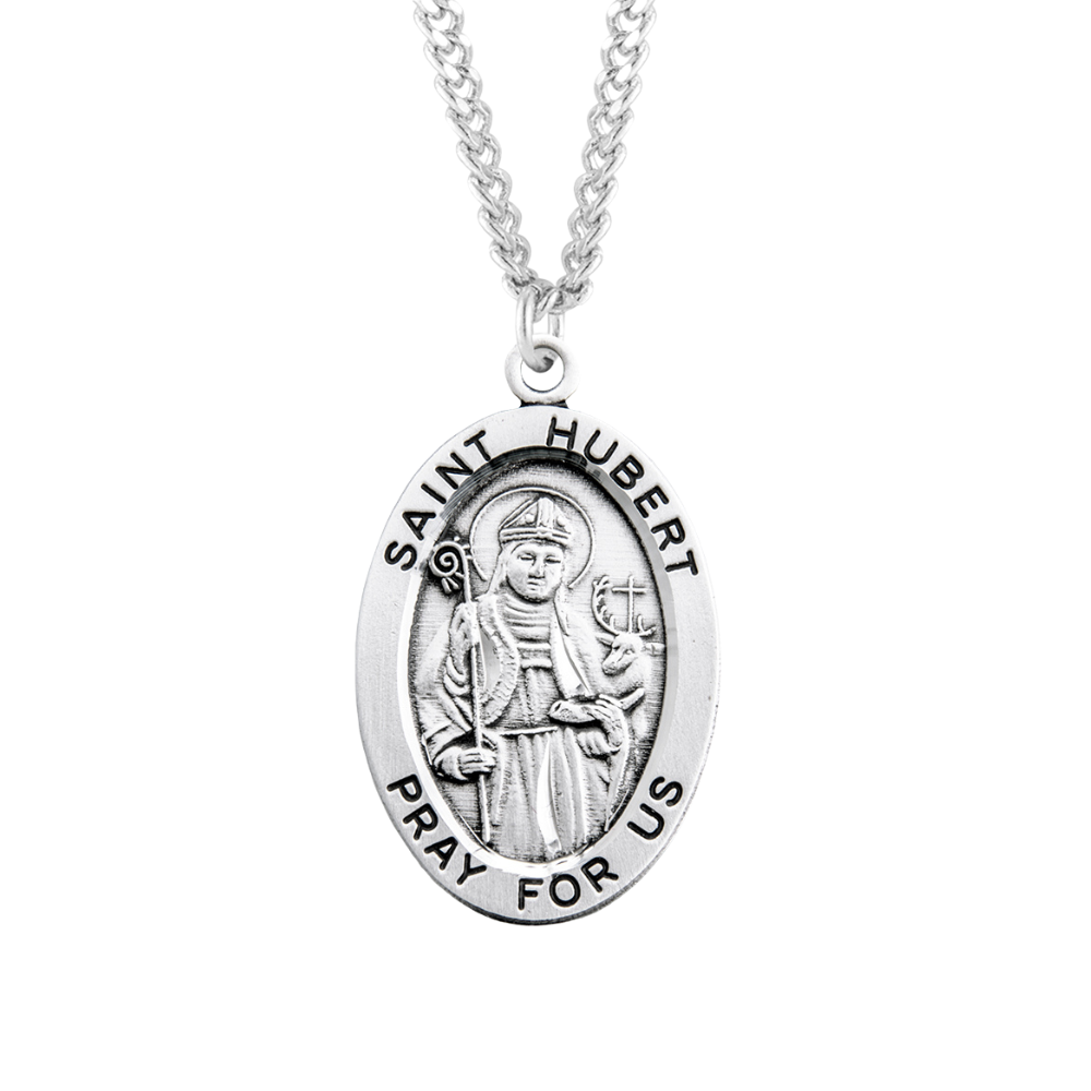 Patron Saint Hubert Oval Sterling Silver Medal, Catholic Gift, Made in USA