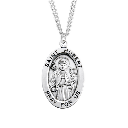 Patron Saint Hubert Oval Sterling Silver Medal, Catholic Gift, Made in USA