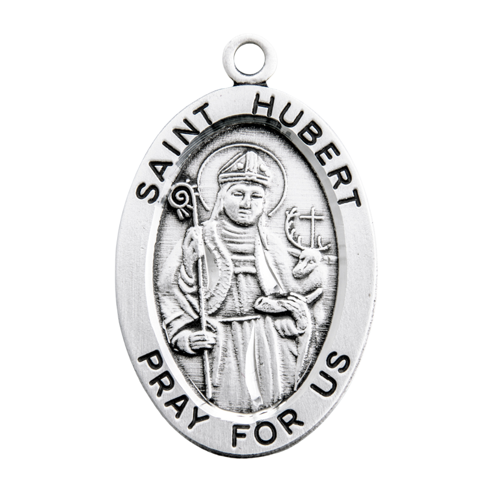 Saint Hubert Sterling Silver Medal Pendant — 24" Chain, Gift Box Included
