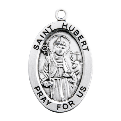 Saint Hubert Sterling Silver Medal Pendant — 24" Chain, Gift Box Included