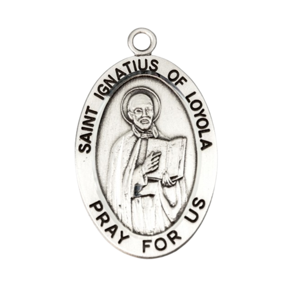 Saint Ignatius of Loyola Sterling Silver Medal Pendant — 24" Chain, Gift Box