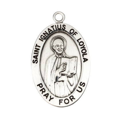 Saint Ignatius of Loyola Sterling Silver Medal Pendant — 24" Chain, Gift Box