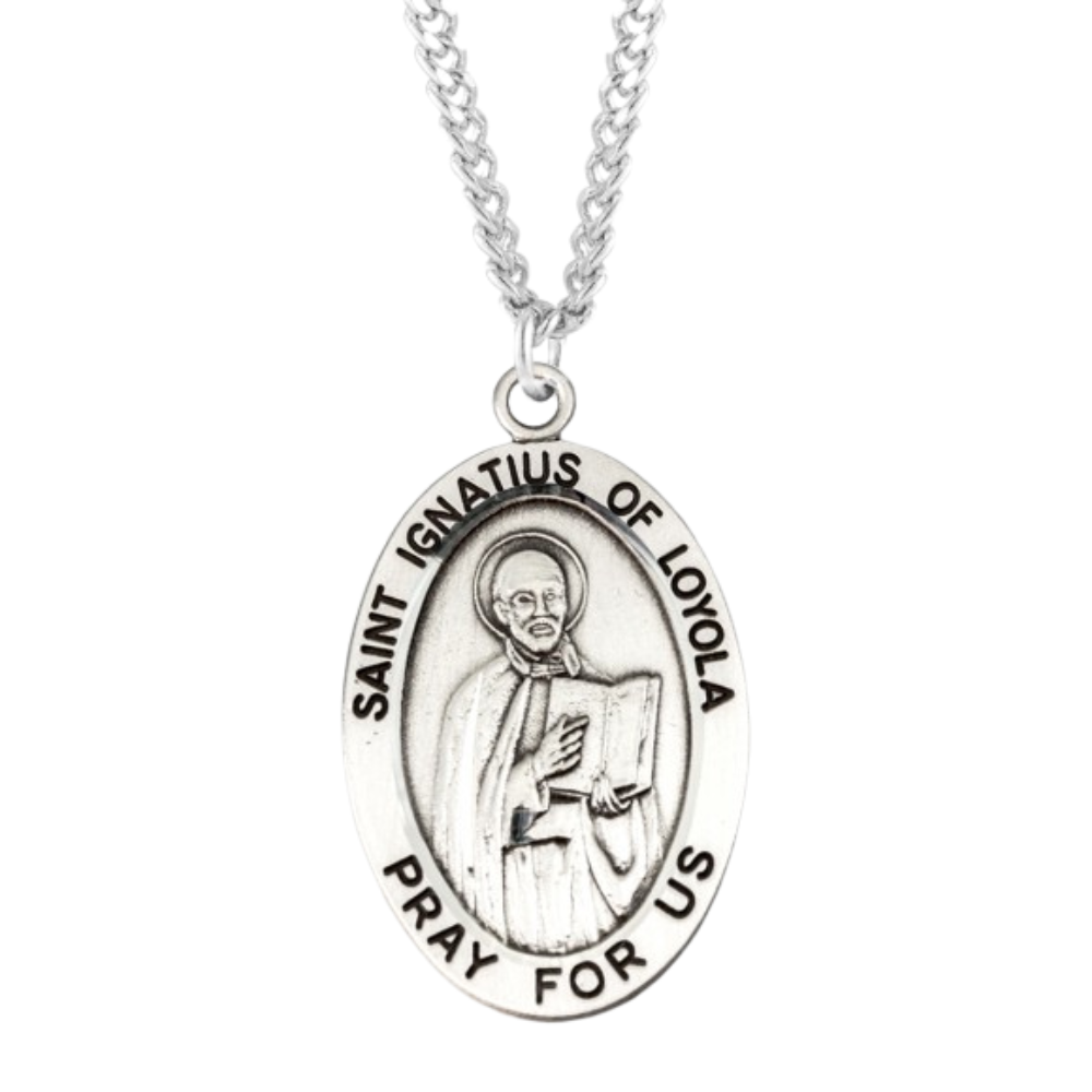 Patron Saint Ignatius of Loyola Oval Sterling Silver Medal, Catholic Gift, Made in USA