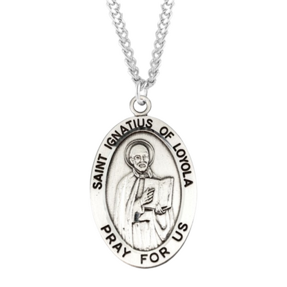 Patron Saint Ignatius of Loyola Oval Sterling Silver Medal, Catholic Gift, Made in USA