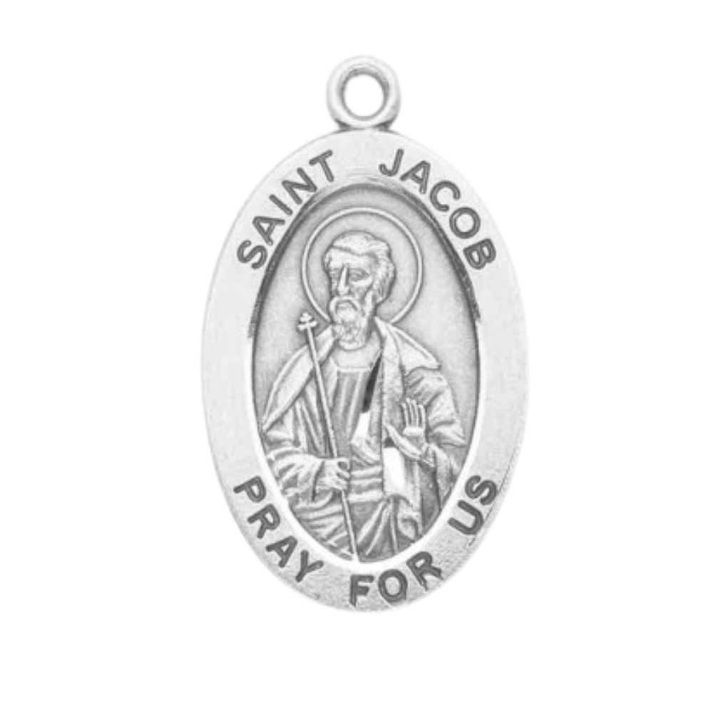Saint Jacob Sterling Silver Oval Medal Necklace — 24" Chain, Gift Box Included