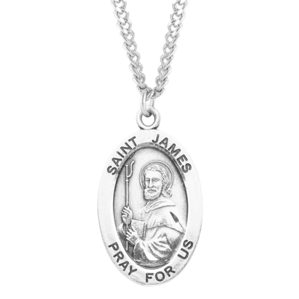 Patron Saint James the Greater Oval Sterling Silver Medal, Catholic Gift, Made in USA