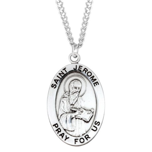 Patron Saint Jerome Oval Sterling Silver Medal, Catholic Gift, Made in USA